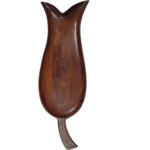 Vintage 60's MCM Mahogany Wood Tulip Flower Serving Tray Board 24" Split Petal